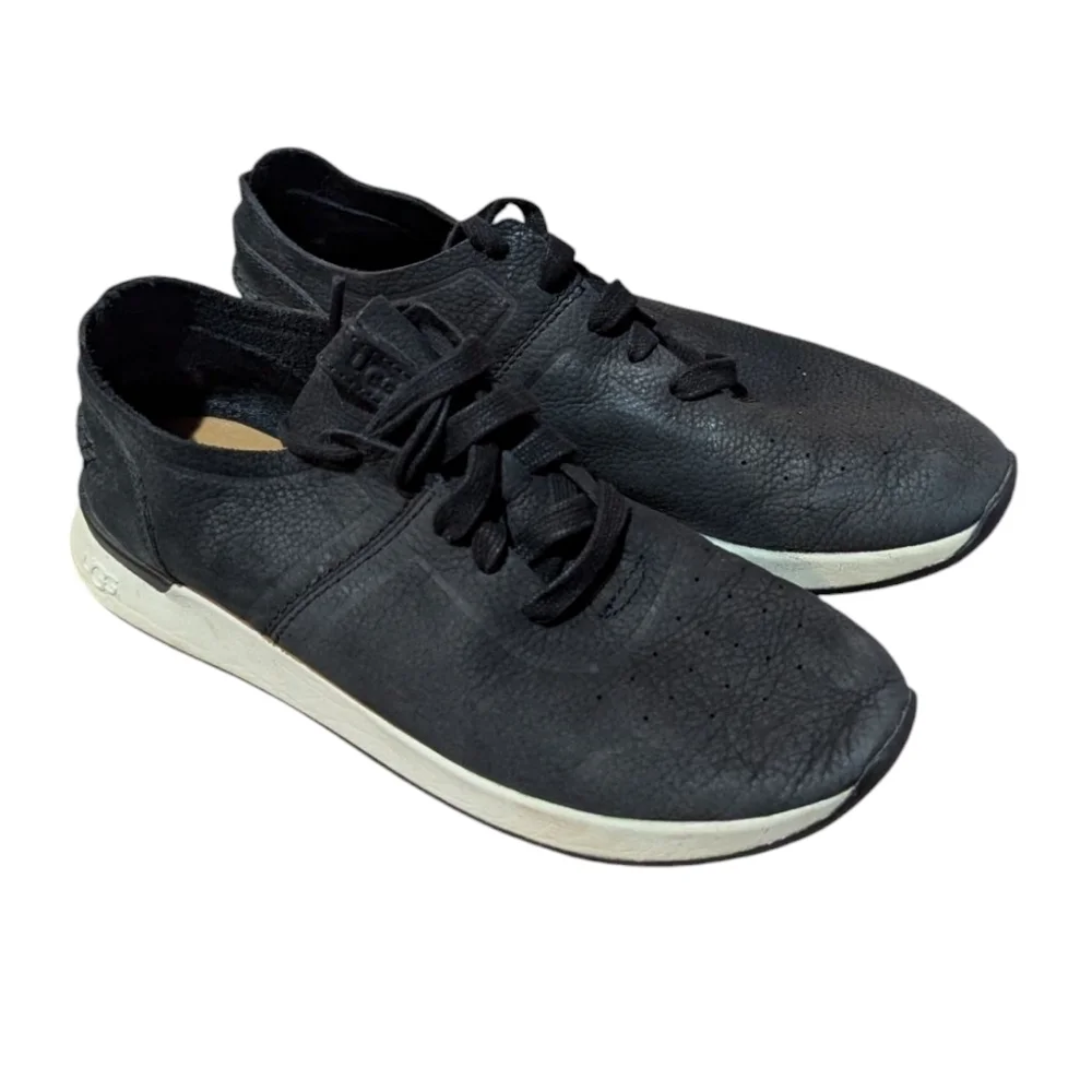 UGG Sneakers Adaleen Black Suede Leather 7 Athleisure Comfort Neutral Minamilist